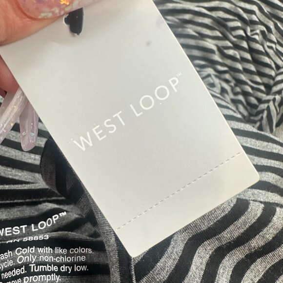 NEW! West Loop Striped Dress Black & Gray Medium Long Sleeve Stretch Rayon & Spa - Picture 3 of 11